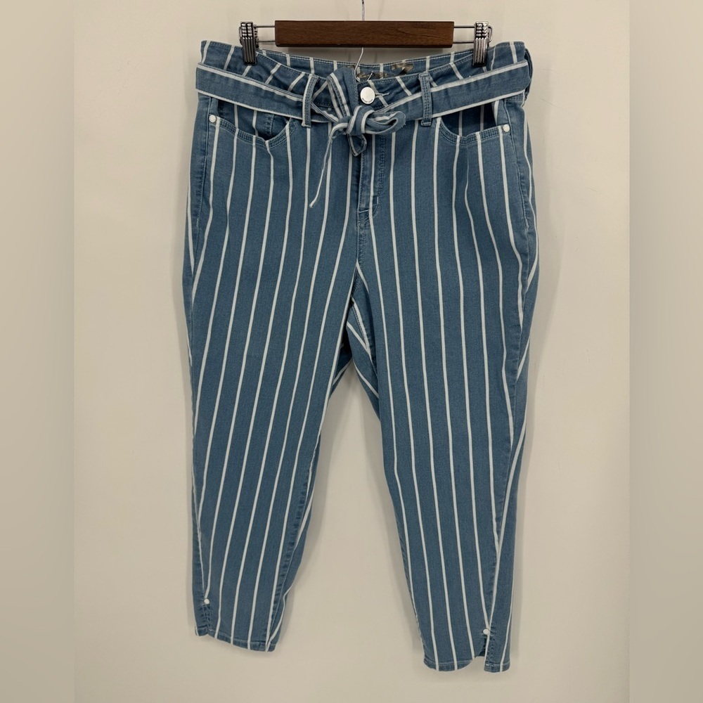 Seven7 Women's Blue & White MidRise Hollywood Skinny Jeans With Tie Belt Size 16
